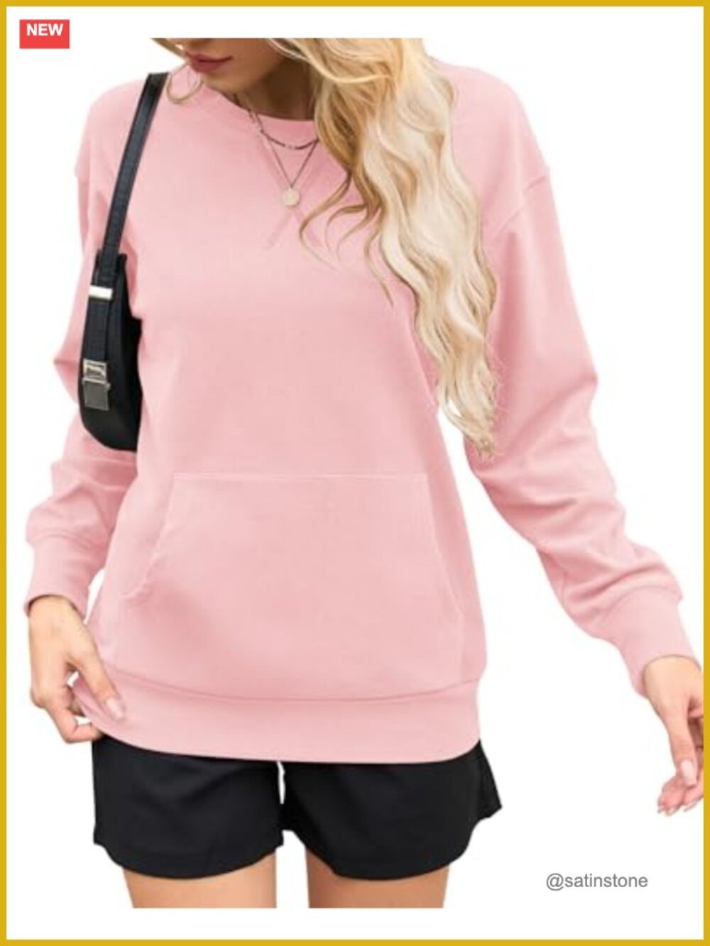 Oversized Hoodless Pullover Sweatshirt with Kangaroo Pocket for Women